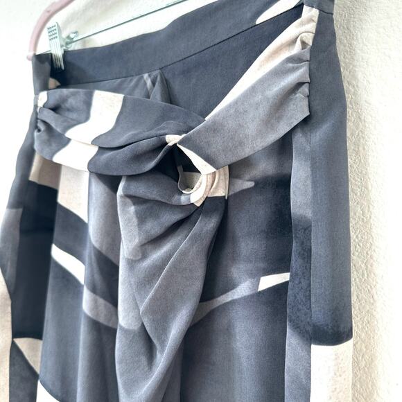 Max Mara Italy Black & White Abstract Print Tie-Waist Midi Skirt Size 8 Silk - Picture 2 of 8